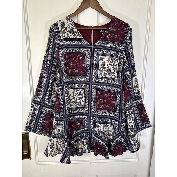 Lulus Women’s Crack A Smile Cream And Plum Multi Print Shift Dress Small - Picture 4 of 13